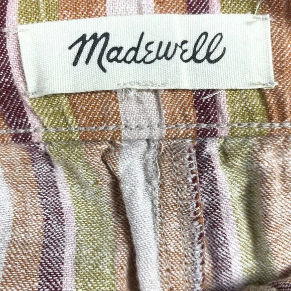Madewell Linen Blend Multicolor Striped Shorts Elastic Waist Pockets Womens - Picture 3 of 4